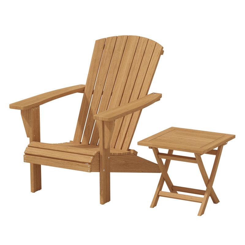 Ensemble de 2 chaises Adirondack d'extérieur en teck Grade A (1 chaise + 1 table d'appoint)
