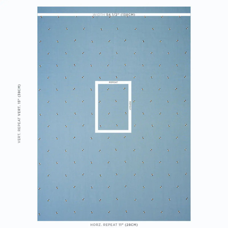 Honey Bee Embroidery Fabric, Blue/ Pale Blue/ White