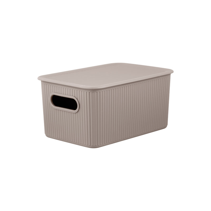 Plastic Ribbed Storage Baskets, 1, Taupe