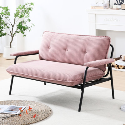 Siège rose 2 places 53 po avec boutons, mélange, structure en métal rose, tissu mélangé, bouton, structure en métal, confort