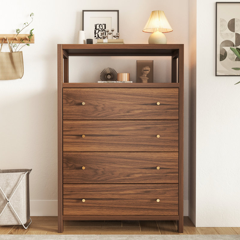 Commode 4 tiroirs avec tablettes ouvertes