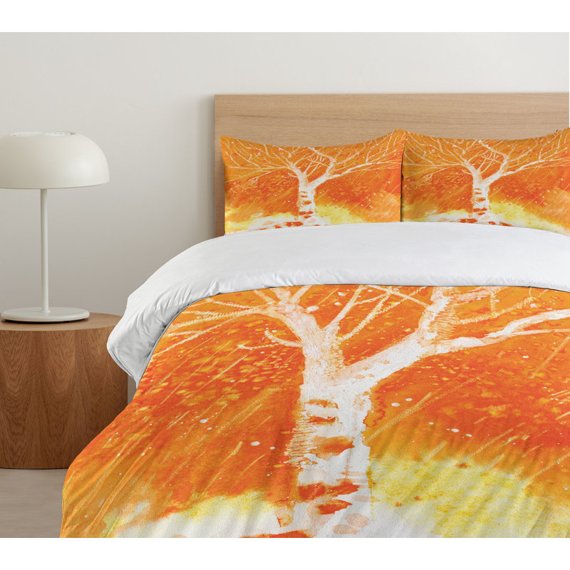 Twin Orange and White Microfiber Duvet Cover Set
