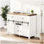 Buffet Farmhouse avec portes de grange coulissantes, rangement à 5 tiroirs avec tablettes réglables pour la salle à manger, le salon et la cuisine