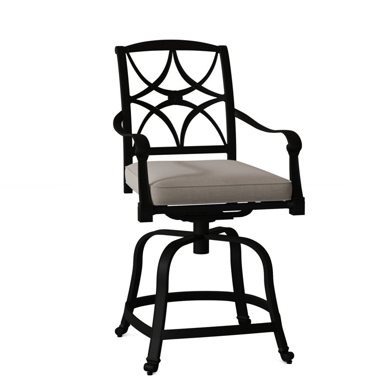 Wiltshire Outdoor Swivel Bar Stool, Textured Black, Canvas Navy Sunbrella® Canvas, 26.5"