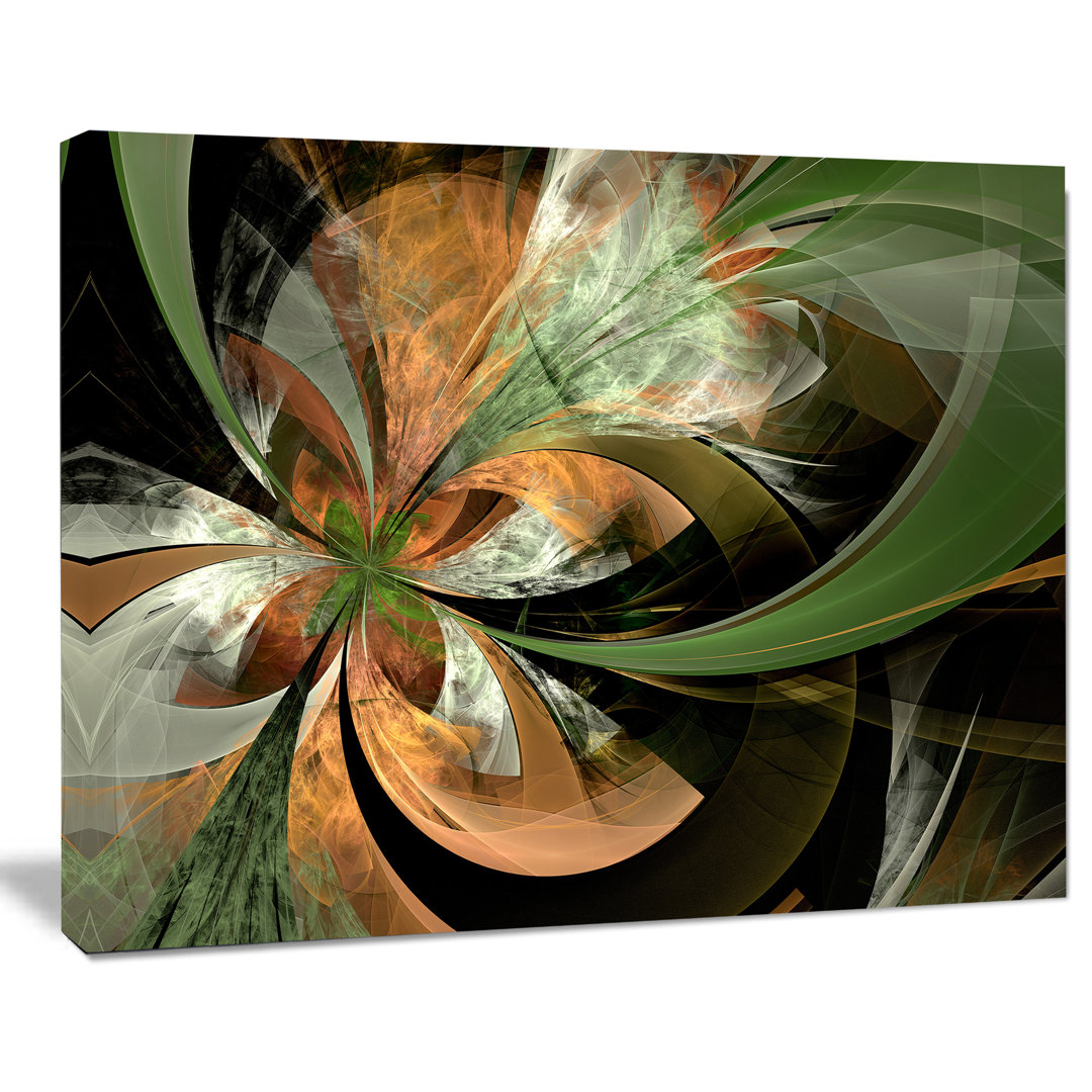 Orange and Green Large Fractal Flower - Wrapped Canvas Graphic Art Print Design Art 