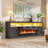 Farmhouse Fireplace Tv Stand For 95 Inch TV With 50”Electric Fireplace & LED Light, 83”Media Console With Barn Door Cabinet For Living Room-2092517490-2092517493