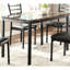 4 Table de salle à manger avec structure en métal noir et plateau rectangulaire en faux marbre, sièges 4