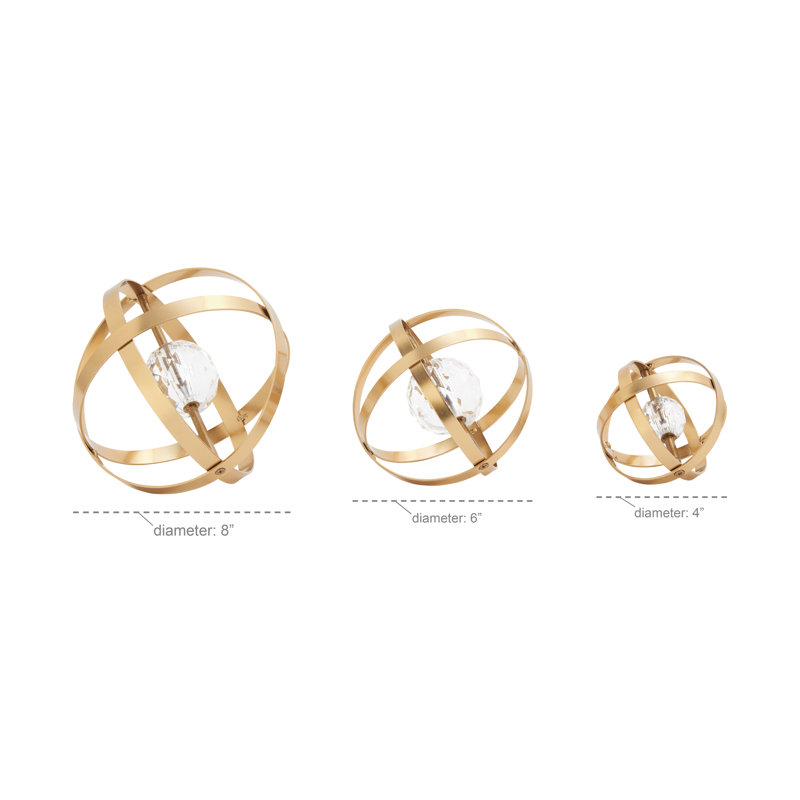 3 Piece Metal Geometric Sculpture Set, Gold