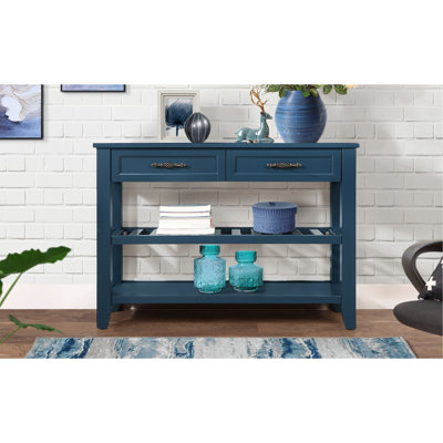 Console avec 2 tiroirs de rangement et 2 tablettes à niveaux, buffet en bois massif de style Mid-Century pour le salon, la cuisine, la salle à manger, le vestibule, le couloir