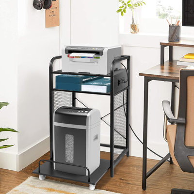 3-Tier Printer And Shredder Stand With Pull Out Shelf,Floor Standing Printer Shredder Stand With Power Outlet, Printer Stand With Shredder Storage, Office Storage Rack