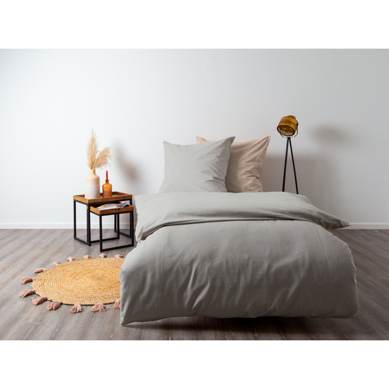 Aristeu Solid Colour Duvet Cover Set with Pillowcases, Single - 1 Pillowcase (80 x 80 cm), Pebble Grey