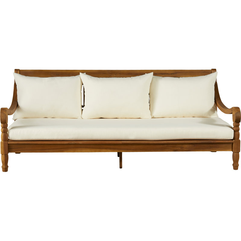 71.7 " W Straight Acacia Solid Wood Patio Daybed with Cushions, Beige, Teak Brown