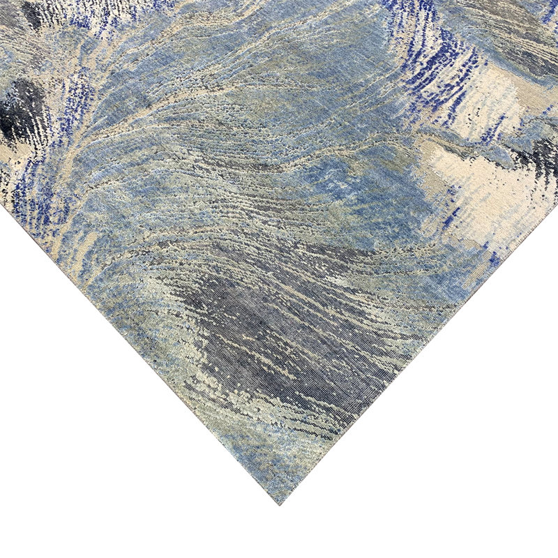 Canterbury Silk Abstract Area Rug in Blue, Rectangle 8' x 10'
