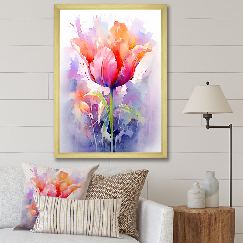 Tulipe rose sur fond grunge mauve - tulipes, Cadre flottant blanc, H 20 po x l 12 po