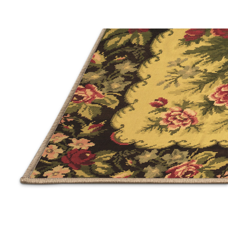 Tapis rose / vert / jaune en chenille / polyester tissé à la machine Cellina, Rectangle 8 pi x 12 pi