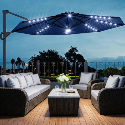 10FT Outdoor Cantilever Umbrella, 360-Degree Rotation, with LED