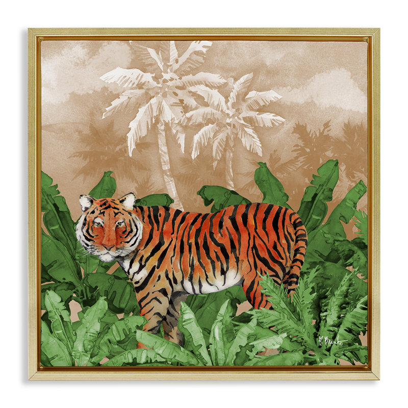 «Jungle Life Tiger» par Paul Brent, Cadre flottant métallique doré, H 18 po x l 18 po