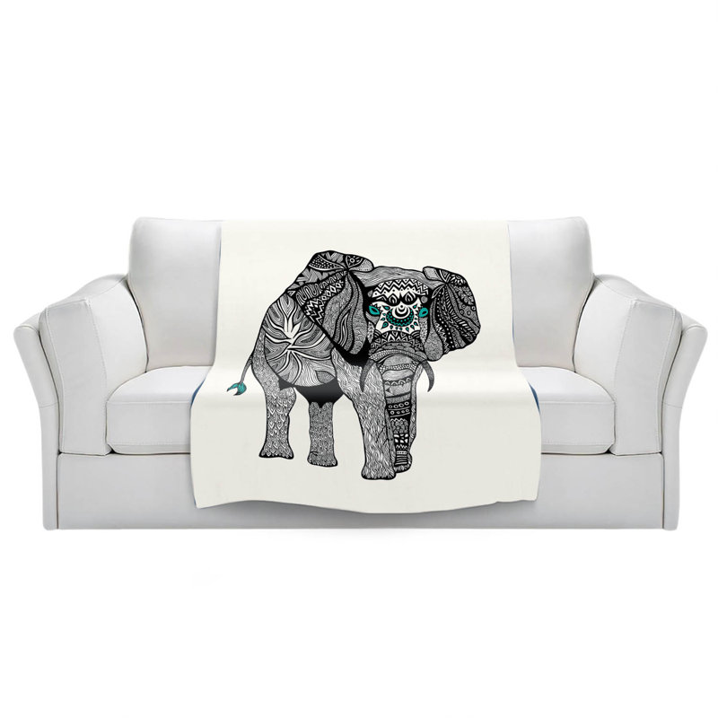  Jeté One Tribal Elephant, l 68 po x L 80 po, Blanc / Gris