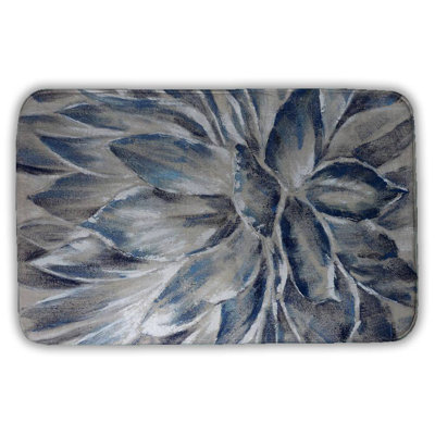 Blue and gray flower Bath Mat with Non-Slip Backing - Quick Dry Memory Foam Bathroom Rug - Absorbent - Modern Plush Spa-Style - Machine Washable