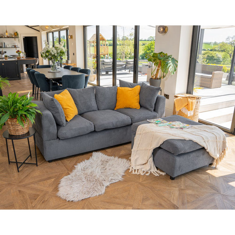 Bergwall 3 Seater Corduroy Sofa & Chaise, Grey