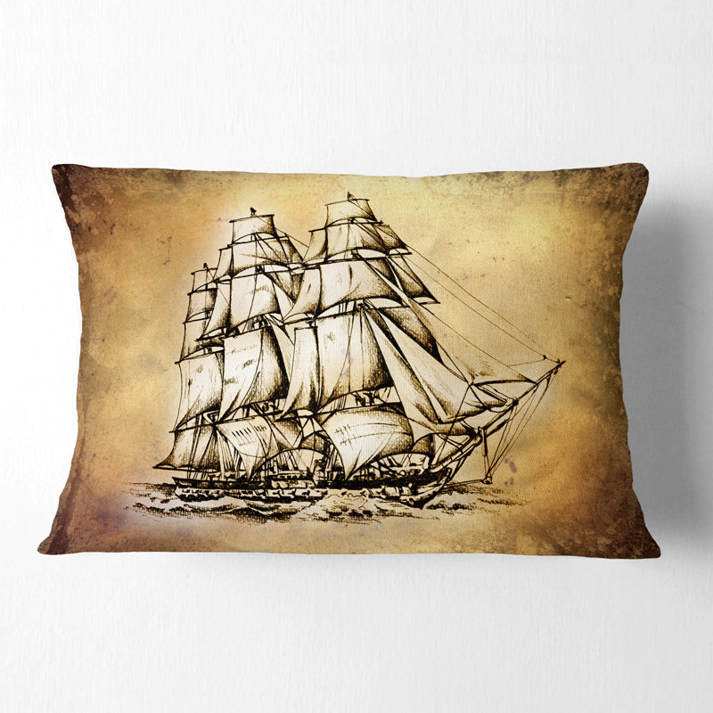 Déplacement d'un vieux voilier - Coussin décoratif imprimé Sea & Shore