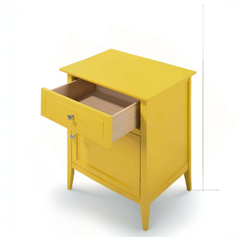 Table de chevet chic avec 1 armoire de rangement et 1 tiroir pour l'organisation de la chambre à coucher, Yellow