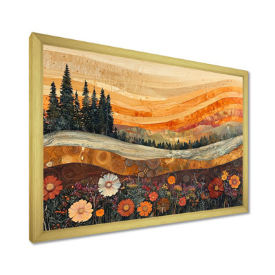 «Gobrias Wildflowers Farm Landscape Of Autumn River III», art mural fleurs sauvages