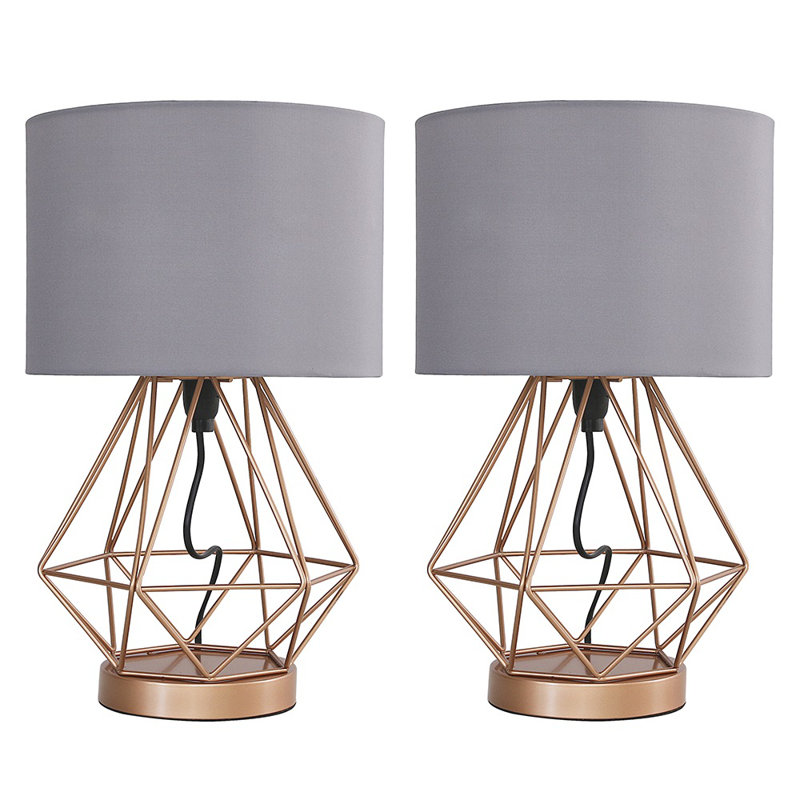 Haigler Metal Table Lamp, LED Bulb, Grey, Copper