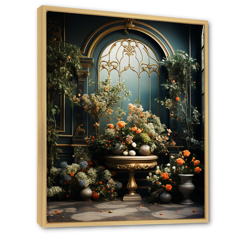 «Flower Foliage Adorned Gardens», reproduction d'art sur toile, Cadre naturel flottant, H 40 po x l 30 po x P 1,5 po