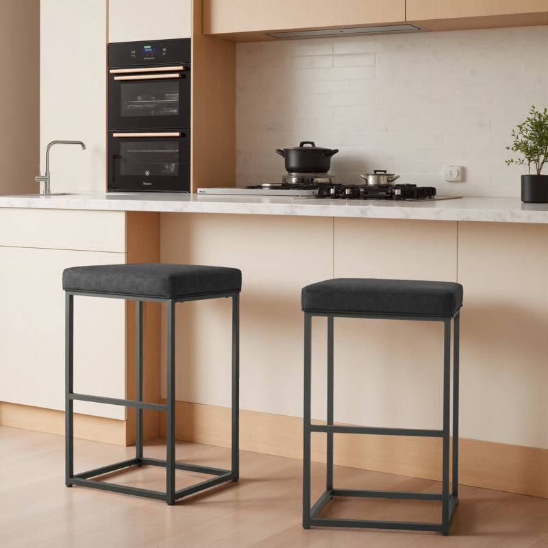30" Set of 2 Bar Stools, Upholstered Counter Stool - Metal Frame, Waterproof Faux Leather, with Anti-Slip Feet for Bar and Kitchen