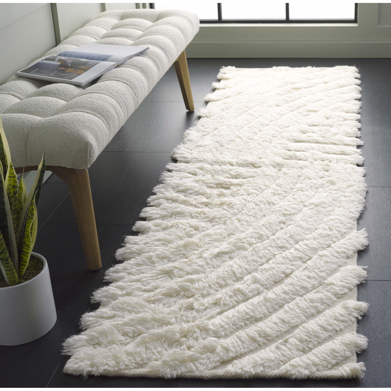 Abriel Ivory Hand-Woven Abstract Wool Rug, Runner 2'3" x 8'