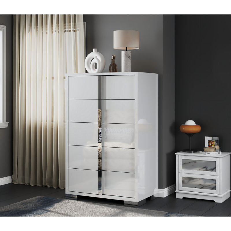 Commode verticale 5 tiroirs Dulane, Blanc