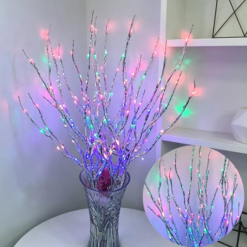 Paquet de 4 branches de rameaux éclairées à DEL, 20 DEL par branche flexible pour remplisseurs de vase