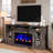Farmhouse 70" Heavy Fireplace TV Stand with 33" Electric Fireplace & Diamond Door,Dark Oak-501286707