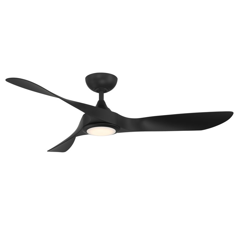 54" Swirl 3 - Blade Outdoor LED Smart Propeller Ceiling Fan with Remote Control and Light Kit Included, Matte Black