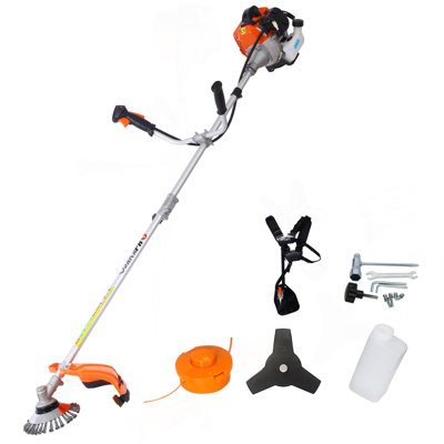 52Cc Weed Wacker alimenté au gaz, multifonction 3 en 1, coupe-bordures, têtes d'attachement de mauvaises herbes de 8 pouces, lame en métal 3T de 10 po, poignée en caoutchouc, bandoulière et sangle incluses, conforme EPA