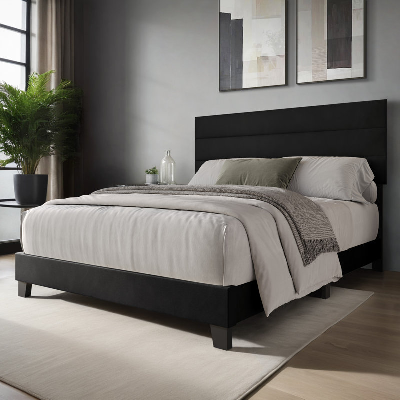 Mailiah Twin Upholstered Panel Bed, Black, Full