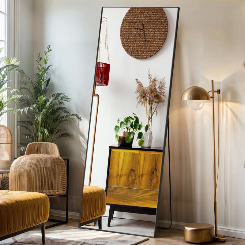 Full Length Mirror, Free Standing Floor Mirror For Leaning Or Hanging, Bedroom & Living Room Decor, Black, 64" x 21"