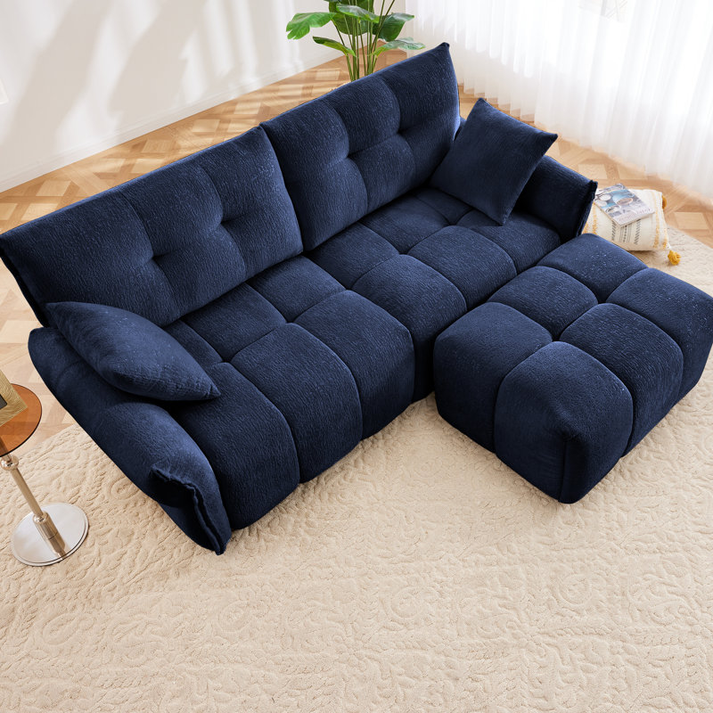 Moderne bleu en chenille 2 avec une conception exquise pour des espaces de vie confortables, un support d'accoudoir confortable, une configuration personnalisable assortie à une esthétique minimaliste, une position assise, modulaire
