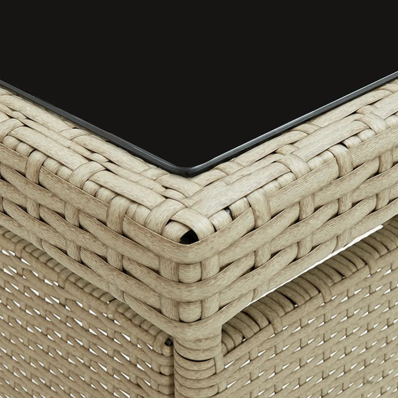 vidaXL Outdoor Dining Table Garden Porch Patio Table with Glass Top PE Rattan, Beige
