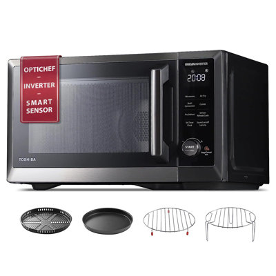 TOSHIBA OptiChef Classic All-in-One Countertop Microwave Air Fryer Combo for Small Kitchens 1.0 Cu.Ft 1000W–Origin Inverter Tech & Humidity Sensor, Convection & Broil Combi, Black Stainless Steel