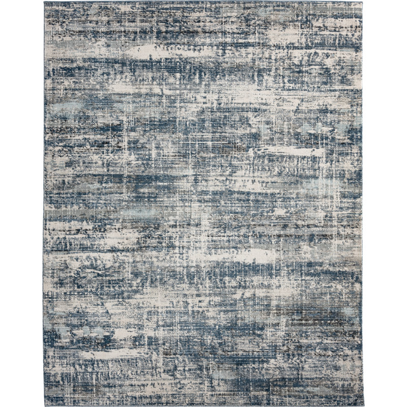 Abstract Area Rug in Blue/Gray/Charcoal, Runner 2'6" x 8'