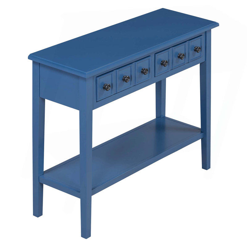 Table d'entrée avec 2 tiroirs, console rustique avec tablette ouverte et pieds en bois d'hévéa pour les entrées, les salons et les couloirs