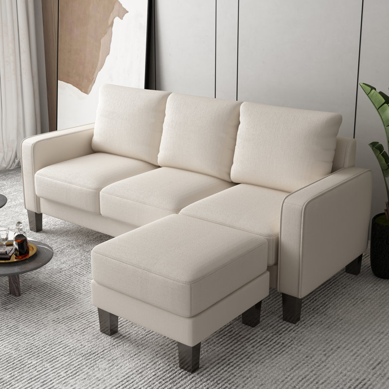 Modern 75'' Upholstered Sofa Chaise, Polyester Beige
