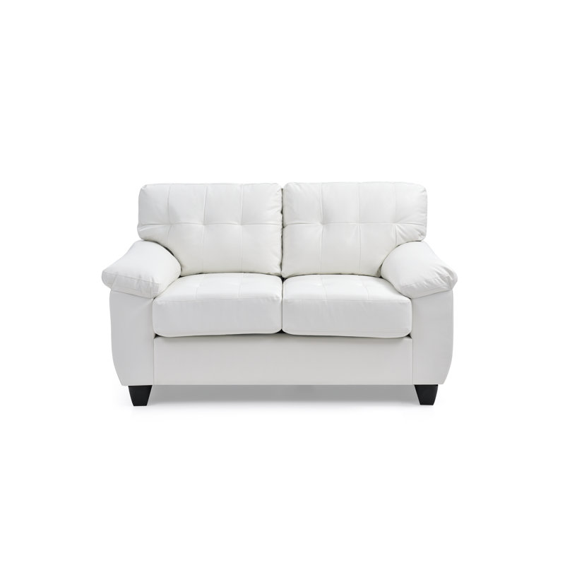 Benton 57'' Faux Leather Loveseat, White Faux Leather