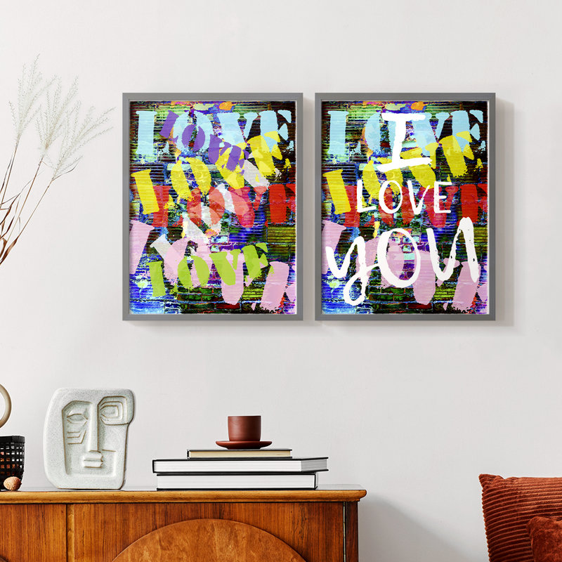 Graffiti Love I-Premium Framed Print -Ready to Hang - No Nails Required - No Nails Required, 29" H x 46" W, Green
