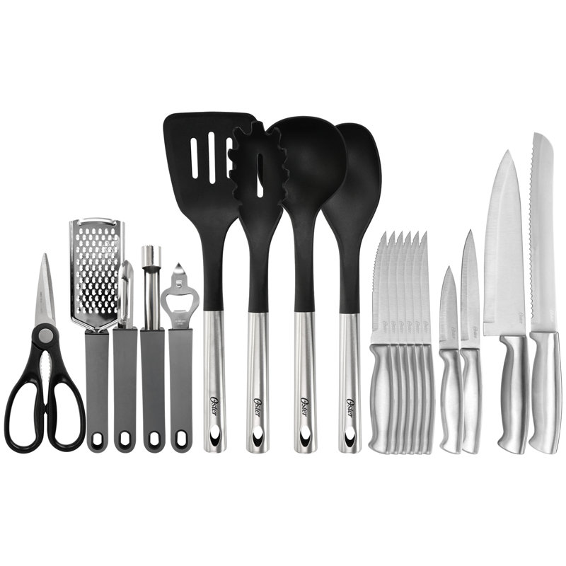 Ensemble d'ustensiles et ustensiles de cuisine 19 pièces en nylon et acier inoxydable Oster