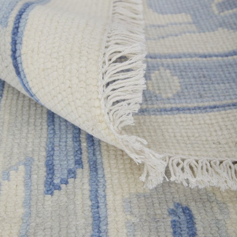 Karina Hand Knotted Wool Ikat Area Rug in Ivory/Blue, Rectangle 12' x 15'