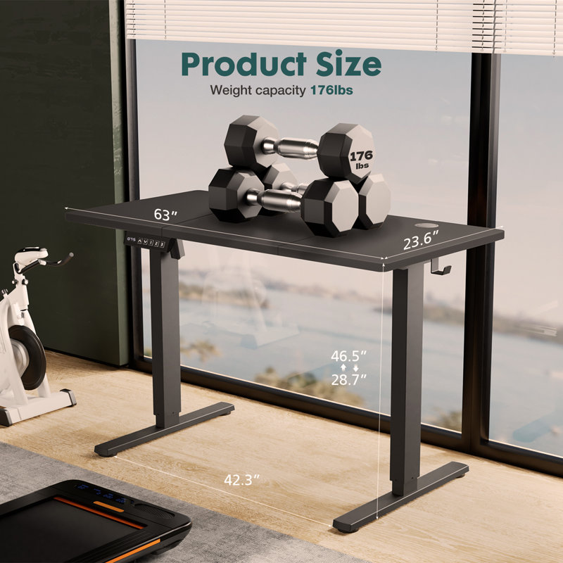 Standing Desk Adjustable Height 63 x 24 Inch Electric Computer Stand Up Desk with 3 Memory Presets, T-Shaped Bracket, Black