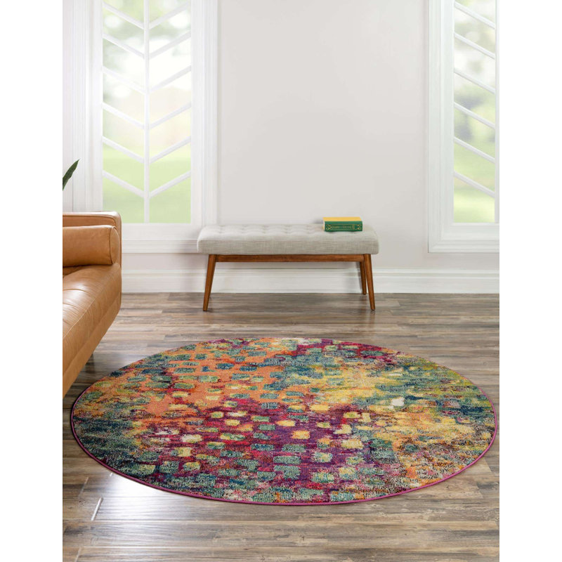 Corlenzo Washable Abstract Indoor Rug, Round 12'2" x 12'2"